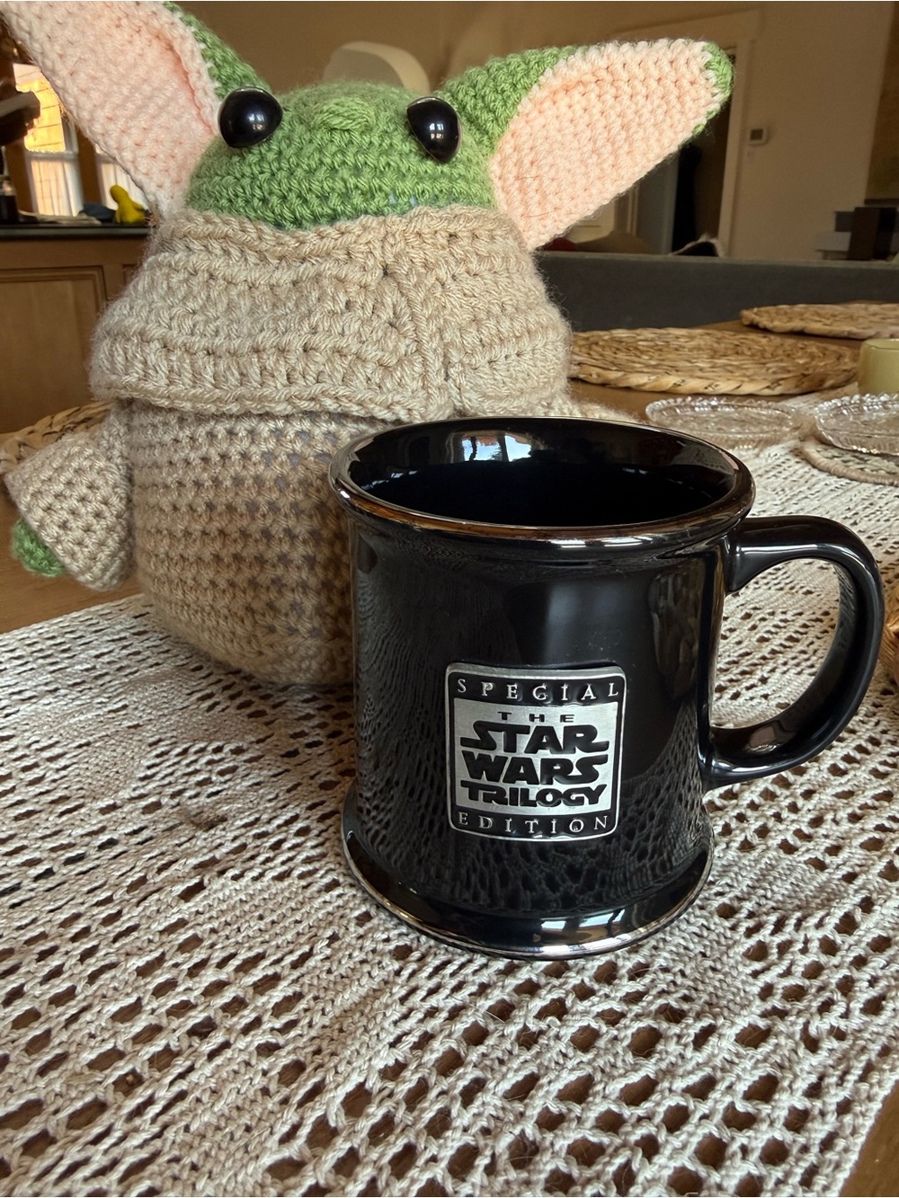Special Edition Star Wars Trilogy Black Ceramic and Pewter Logo Coffee Mug